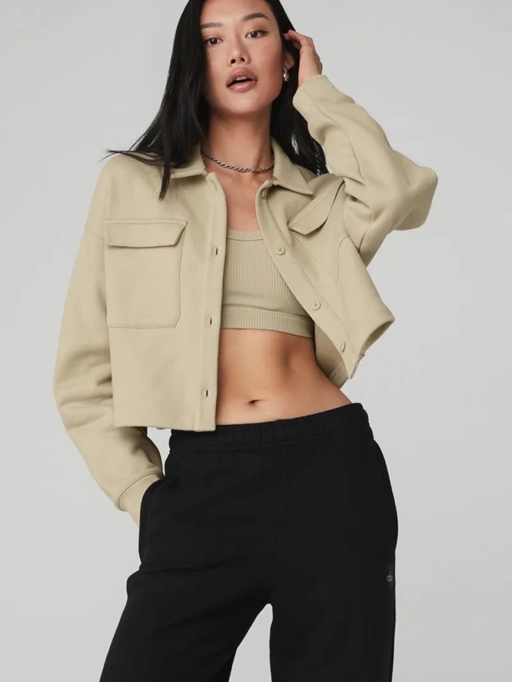 ALO Yoga Cropped Beige Utility Shacket Jacket